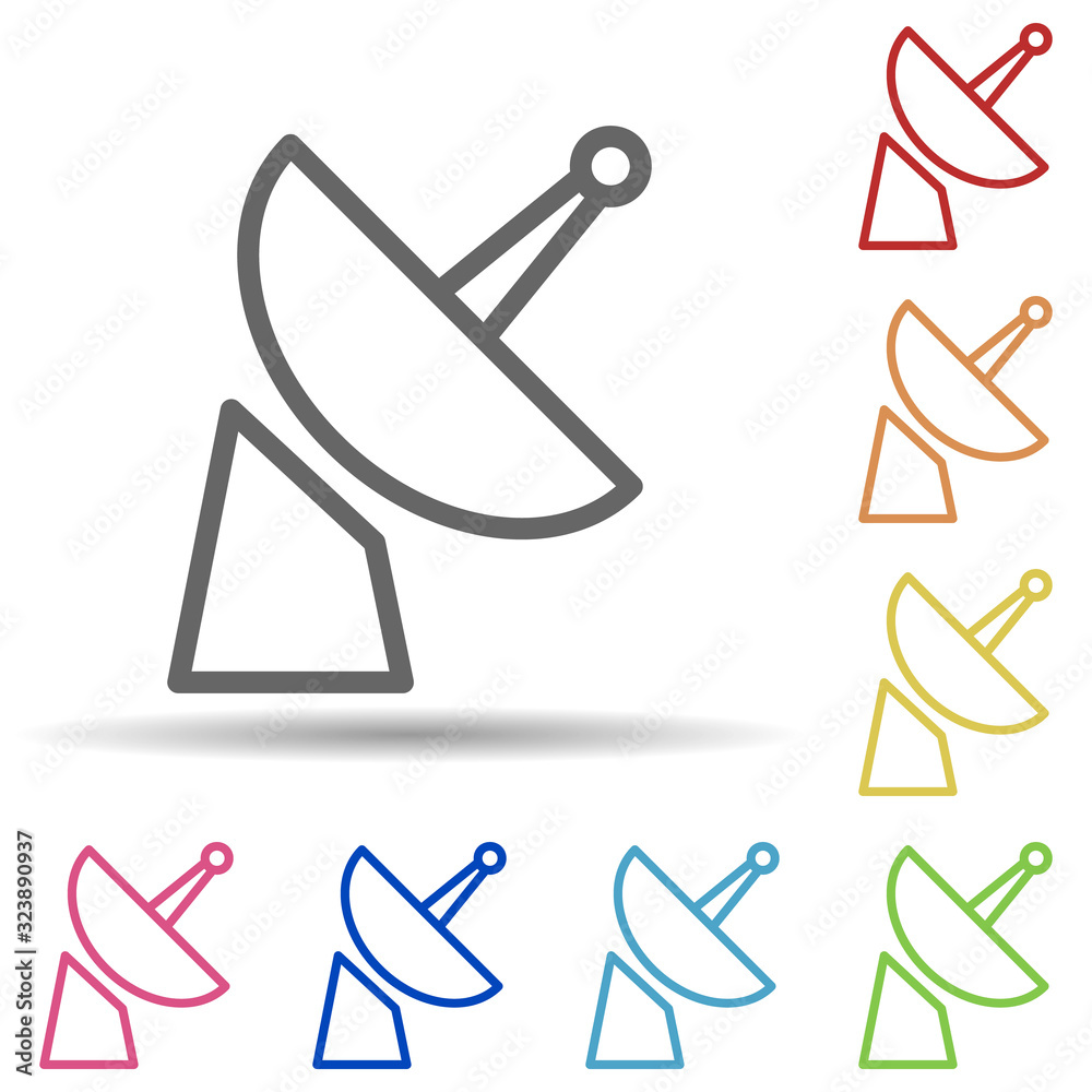 Poster satellite dish in multi color style icon. simple thin line, outline vector of science icons for ui a