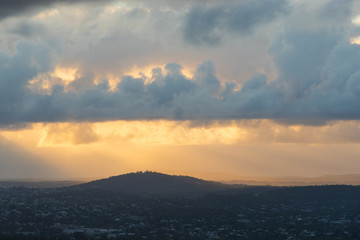 Sunlight over the mountain near Brisbane city.