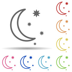 Crescent moon and stars in multi color style icon. Simple thin line, outline vector of science icons for ui and ux, website or mobile application