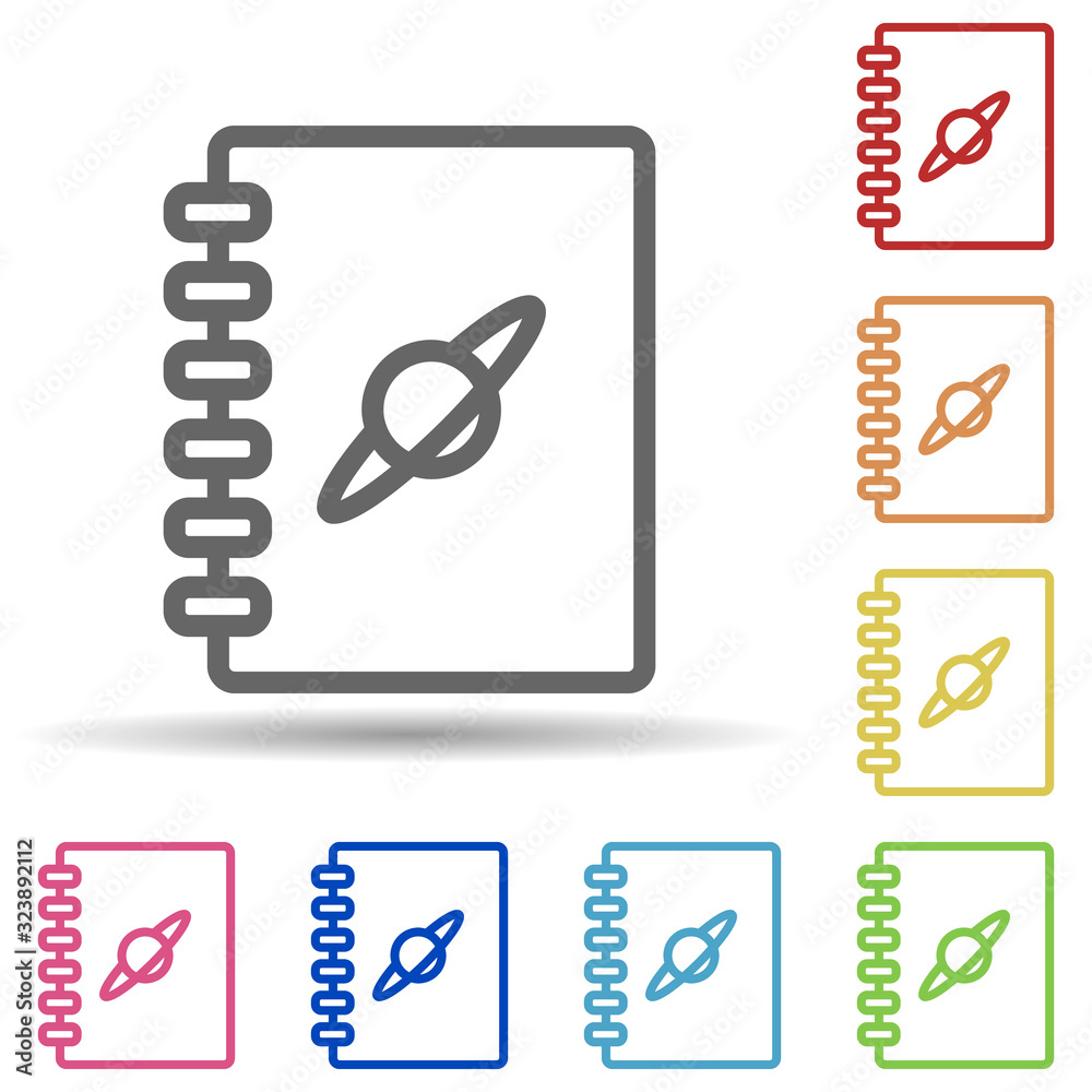 Poster book about planets in multi color style icon. simple thin line, outline vector of science icons for 