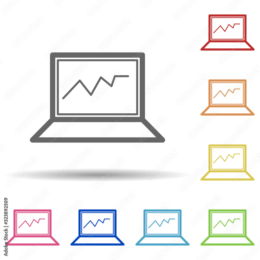 Aufkleber graph on laptop in multi color style icon. simple thin line, outline vector of science icons for ui 