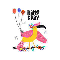 Happy bday wishes childish greeting card template