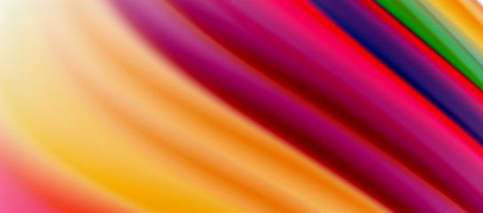 Wave lines abstract background, smooth silk design with rainbow style colors. Liquid fluid color waves. Vector Illustration