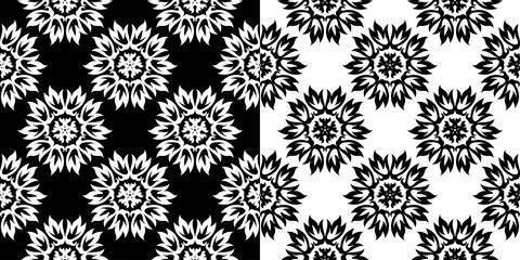 Compilation of black and white floral patterns. Set of seamless backgrounds