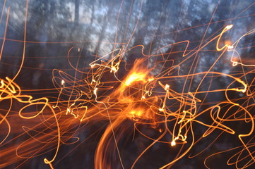 evening fire at a picnic in Siberia