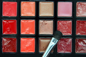 lipstick set of different colors used and brush