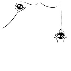 Cute spider on the web. Hand drawn. Isolated on white background. Halloween illustration