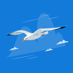 Image of a seagull on a blue background. Vector illustration.