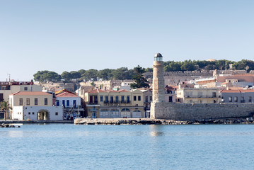 Obraz premium The ancient lighthouse (city Rethymno, Greece, island Crete)