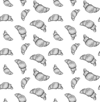Watercolor hand-drawn croissant seamless pattern