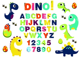 Acrylglas Duschewand mit Foto Alphabet Alphabet für Kinder. Lernmaterial für Kinder. Karte zum Lernen von Alphabet und Zahlen. Farbalphabet mit Dinosauriern