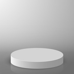 3D podium. Pedestal platform or showroom stand. White round studio stage platform. Vector empty arena