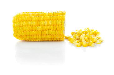 Sweet whole kernel corn isolated on white.