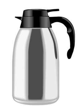 Metallic coffee thermos in side view. Vector illustration
