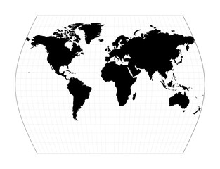 World contour. John Muir's Times projection. Plan world geographical map with graticlue lines. Vector illustration.