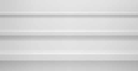 Realistic studio wall, minimal 3d shelf. Floor, horizontal realistic empty shelf in vector background.