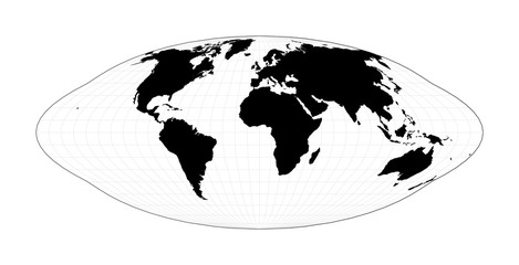 Minimal world map. Pseudocylindrical equal-area Goode homolosine projection. Plan world geographical map with graticlue lines. Vector illustration.