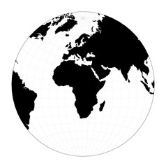 World map with graticule lines. Chamberlin projection for Africa projection. Plan world geographical map with graticlue lines. Vector illustration.
