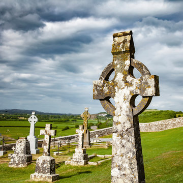 Celtic cross and old irish cemetery in Cashel, Ireland