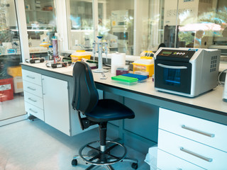 Closeup image of medical reserach laboratory with special science equipment