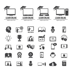 E-Learning, education. Collection of e-learning related icons