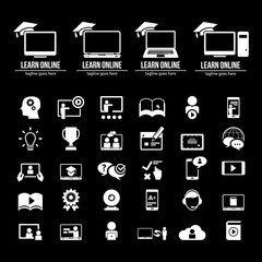 E-Learning, education. Collection of e-learning related icons
