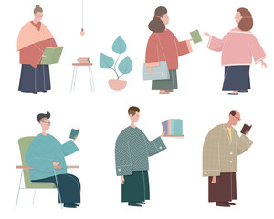 Flat vector set with literature fans.