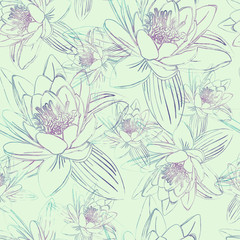 Seamless pattern with flowers of lotus.