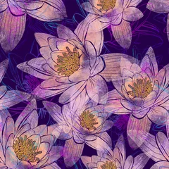 Foto auf Acrylglas Seamless pattern with flowers of lotus. © shoshina