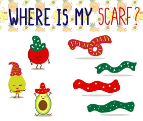 matching game for children education. Find my scarf.