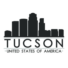 Tucson Arizona Skyline. Silhouette Design City Vector Art. Landmark Famous Buildings.