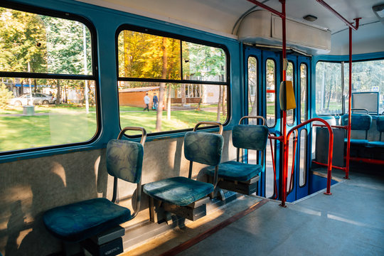 Inside Of Old Tram In Moscow, Russia