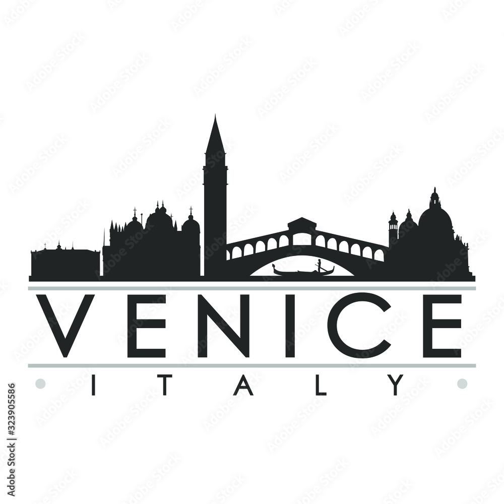 Wall mural Venice Italy Skyline. Silhouette Skyline Stamp Vector City Design. Landmark Famous Buildings.