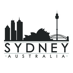 Naklejka premium Sydney Australia Skyline. Silhouette Skyline Stamp Vector City Design. Landmark Famous Buildings.