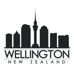 Wellington New Zealand Skyline Silhouette Skyline Stamp Vector City Design. Landmark Logotype.