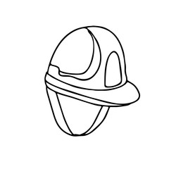 Construction helmet in doodle style. Isolated outline. Hand drawn vector illustration in black ink on white background.