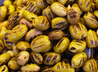 Various seasoned olives for sale