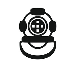 Vintage dive helmet in black and white isolated vector for logo, sign, apps and websites