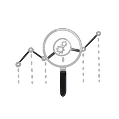 Vector concept of web analytics. Data analysis. View is through magnifying glass on graph. Gears on chart. It can be used for banner, advertising, mailing list, website, training presentation, posts