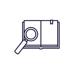 Isolated open book and lupe line style icon vector design