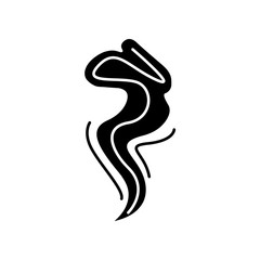 Wind black glyph icon. Cold fresh air swirl. Good smell, perfume scent. Aromatic fragrance flow. Smoke puff. Blowing wind spirals. Silhouette symbol on white space. Vector isolated illustration
