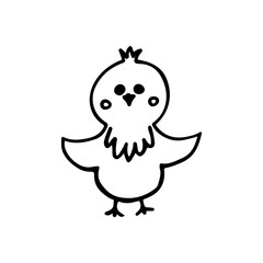 Black and white linear doodle chicken. Hand-drawn holiday illustration for the design of postcards, banners, children's rooms.