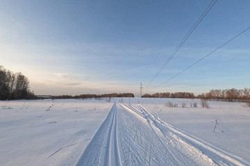 Fototapeta na wymiar Countryside ski track for sporting events, Novosibirsk, Russia