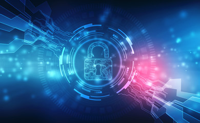 Closed Padlock on digital screen, cyber security concept background,Security concept Background. 2d illustration