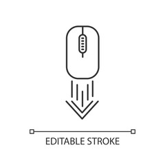 Scrolling down computer mouse pixel perfect linear icon. Scrolldown gesture indicator. Web cursor. Thin line customizable illustration. Contour symbol. Vector isolated outline drawing. Editable stroke