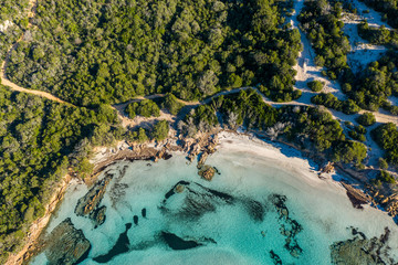 Aerial view of Grande Pevero Beach in North Sardinia,Porto Cervo