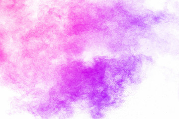 Pink powder explosion on white background.Pink dust splatter  on background.