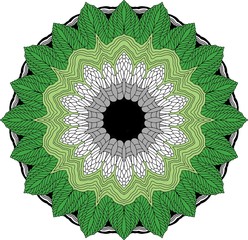 Green eco abstract mandala design with leaves