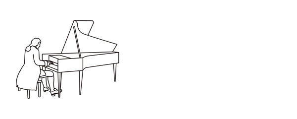 ベートーベンの時代のピアニストとピアノのイラスト