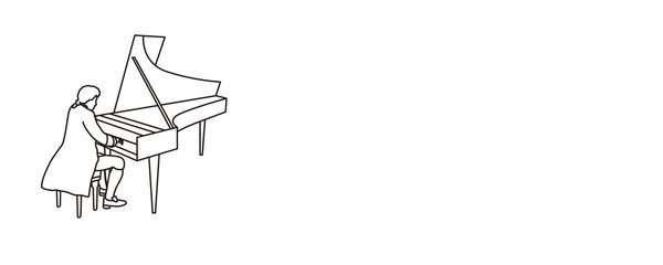 1700年代のピアニストとピアノのイラスト